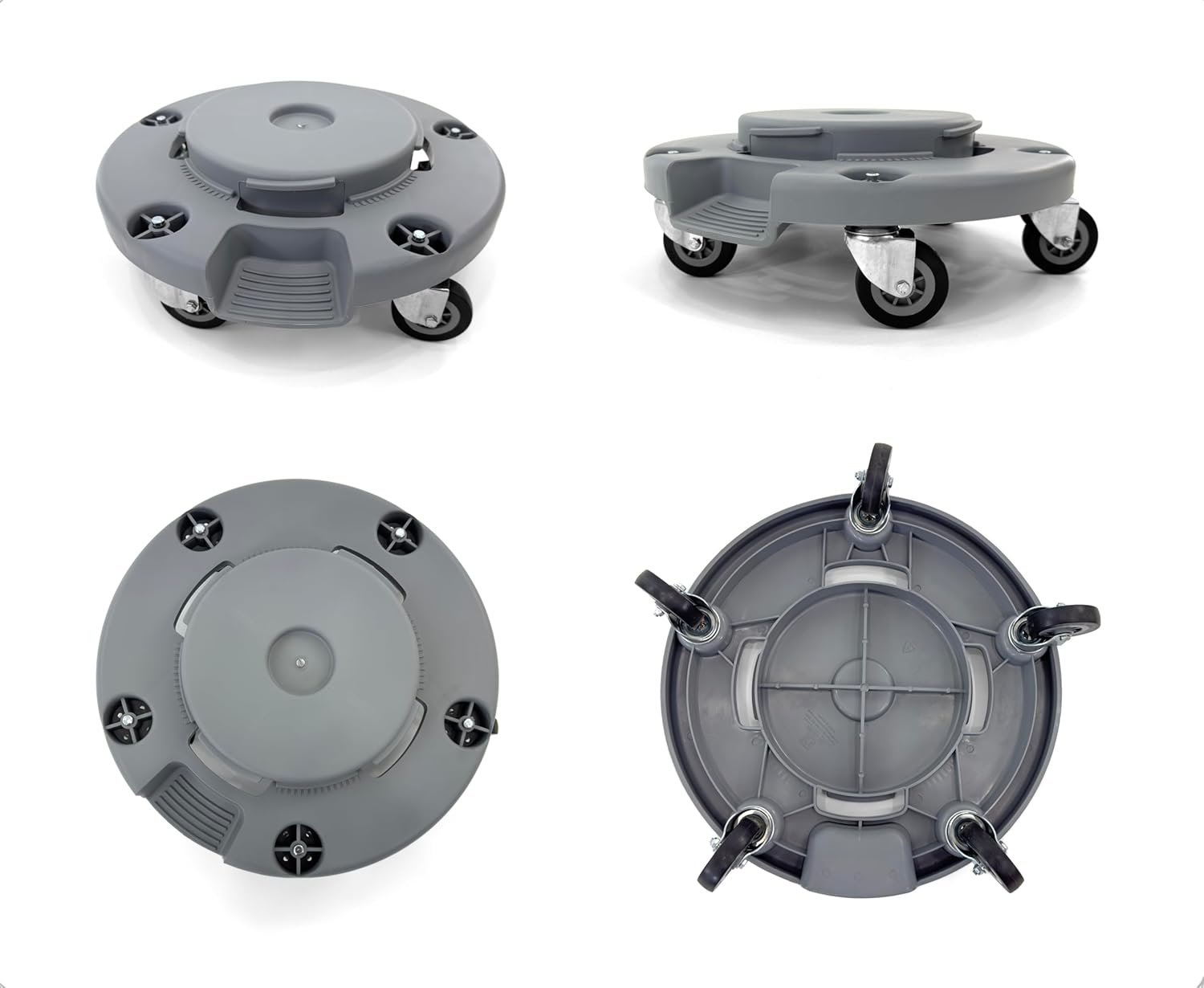 Trash Can Dolly | Heavy-Duty Plastic | 5 Casters | Foot Stabilizer | 460 Lb. Capacity