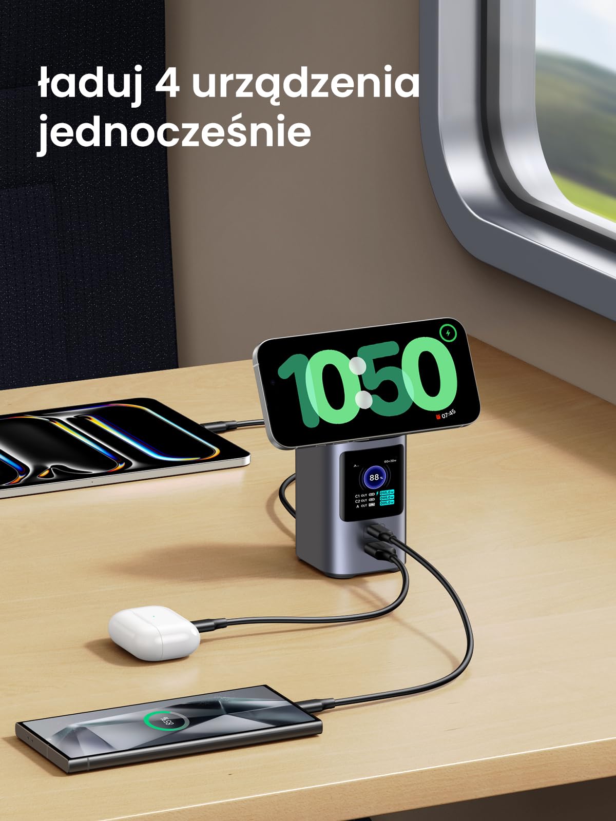 UGREEN Nexode Pro Powerbank 20000mAh 145W, z Qi2 15W ład. bezpr. | 2x USB-C+1x USB-A, ładowanie bezprzewodowe dla iPhone, port USB-C max. 100W, wyświetlacz TFT, do podróży/biura