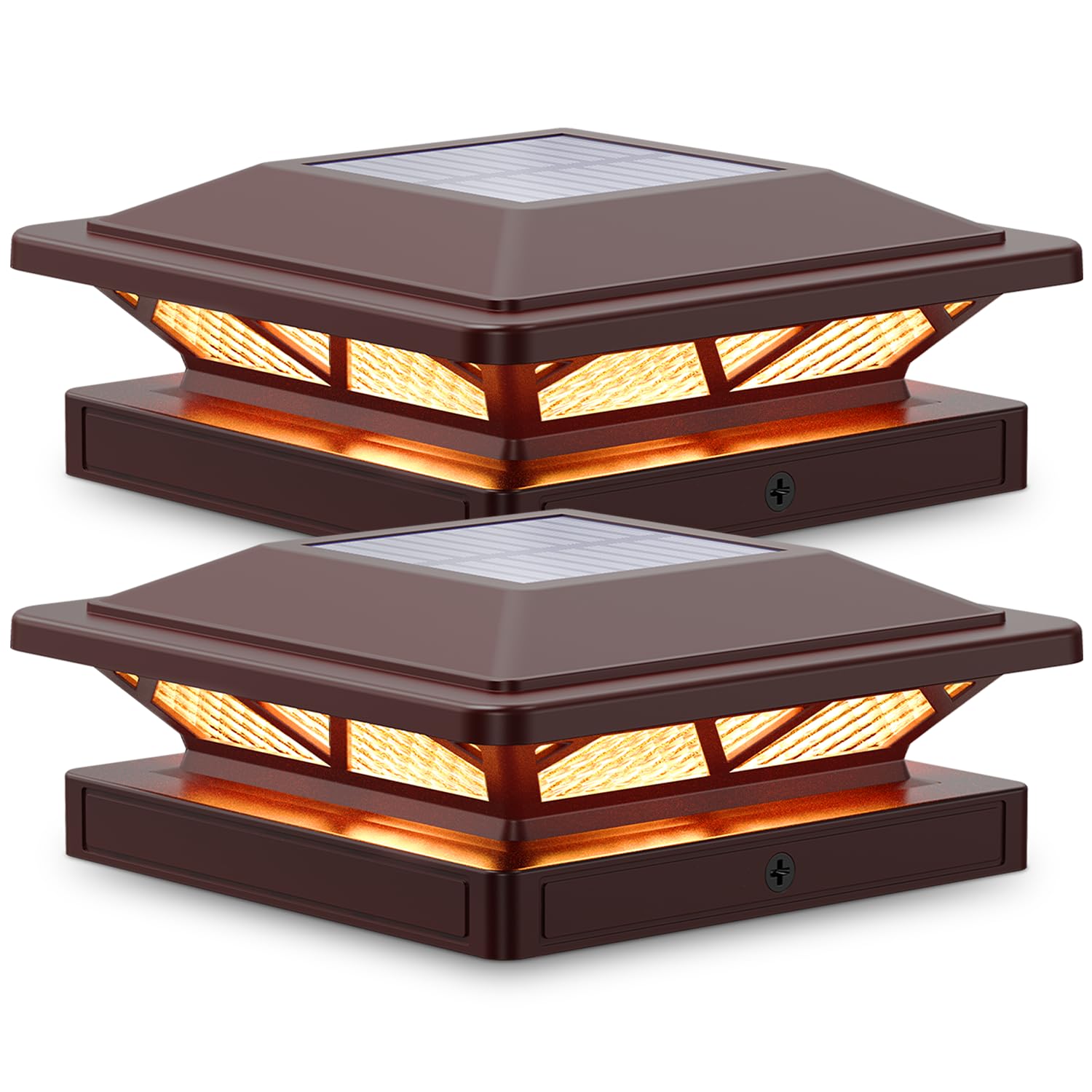 SIEDiNLAR Solar Post Cap Lights Outdoor 2 Modes 2 Pack Brown, (Warm/White)