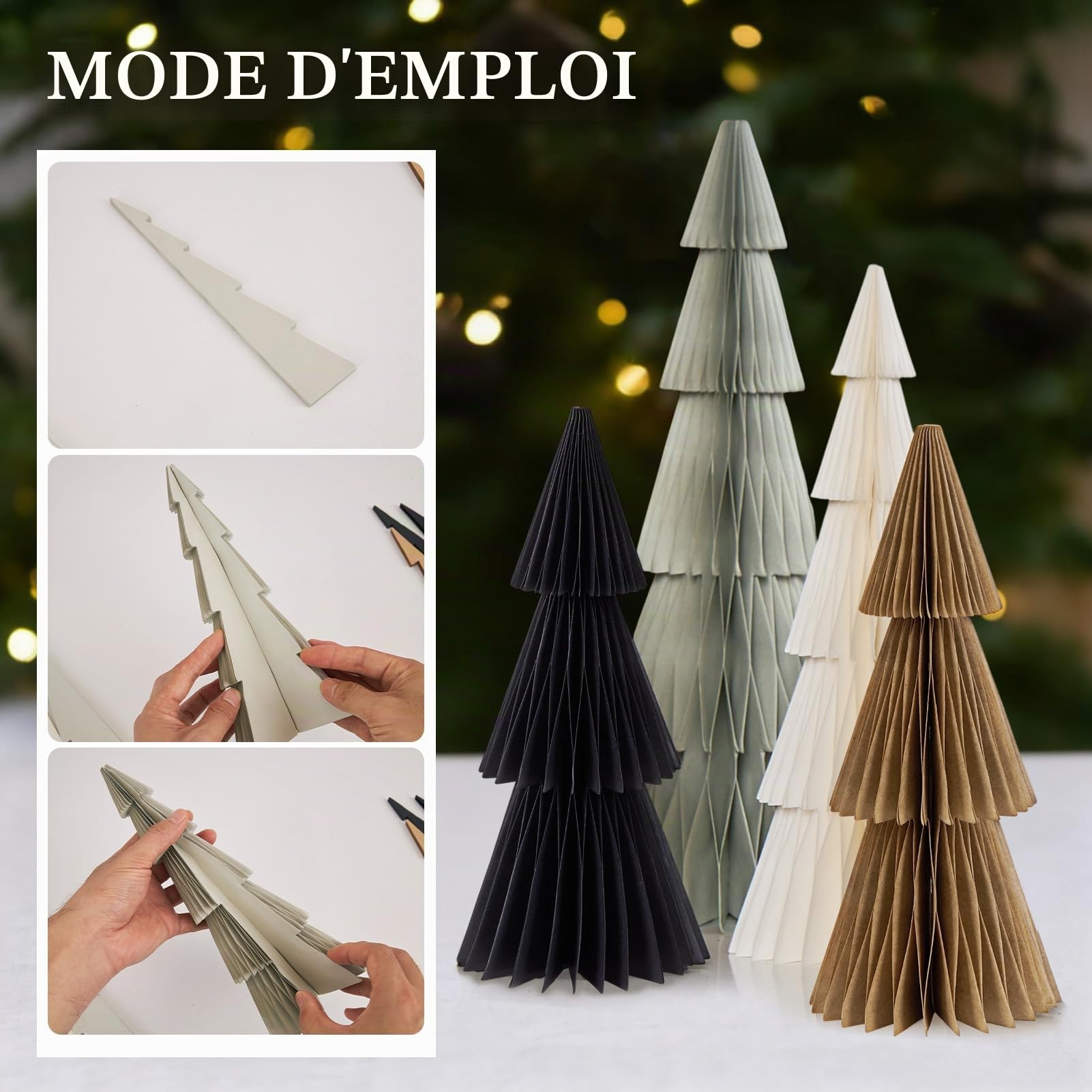 SUNBEAUTY Lot de 8 sapins de Noël en papier nid d'abeille - Décoration d'arbre en papier 3D - Design magnétique - Pour table à manger, armoire, rebord de fenêtre, cheminée, décoration de Noël