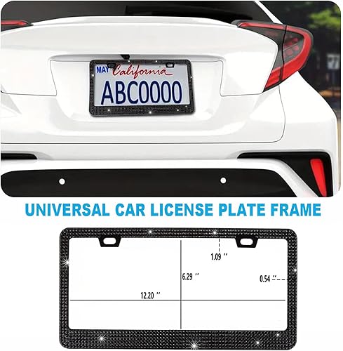 Miniatura 4 de Marco de matrícula con diamantes de imitación de color blanco, 2 unidades, marco de matrícula de automóvil, marco de matrícula brillante, marco de