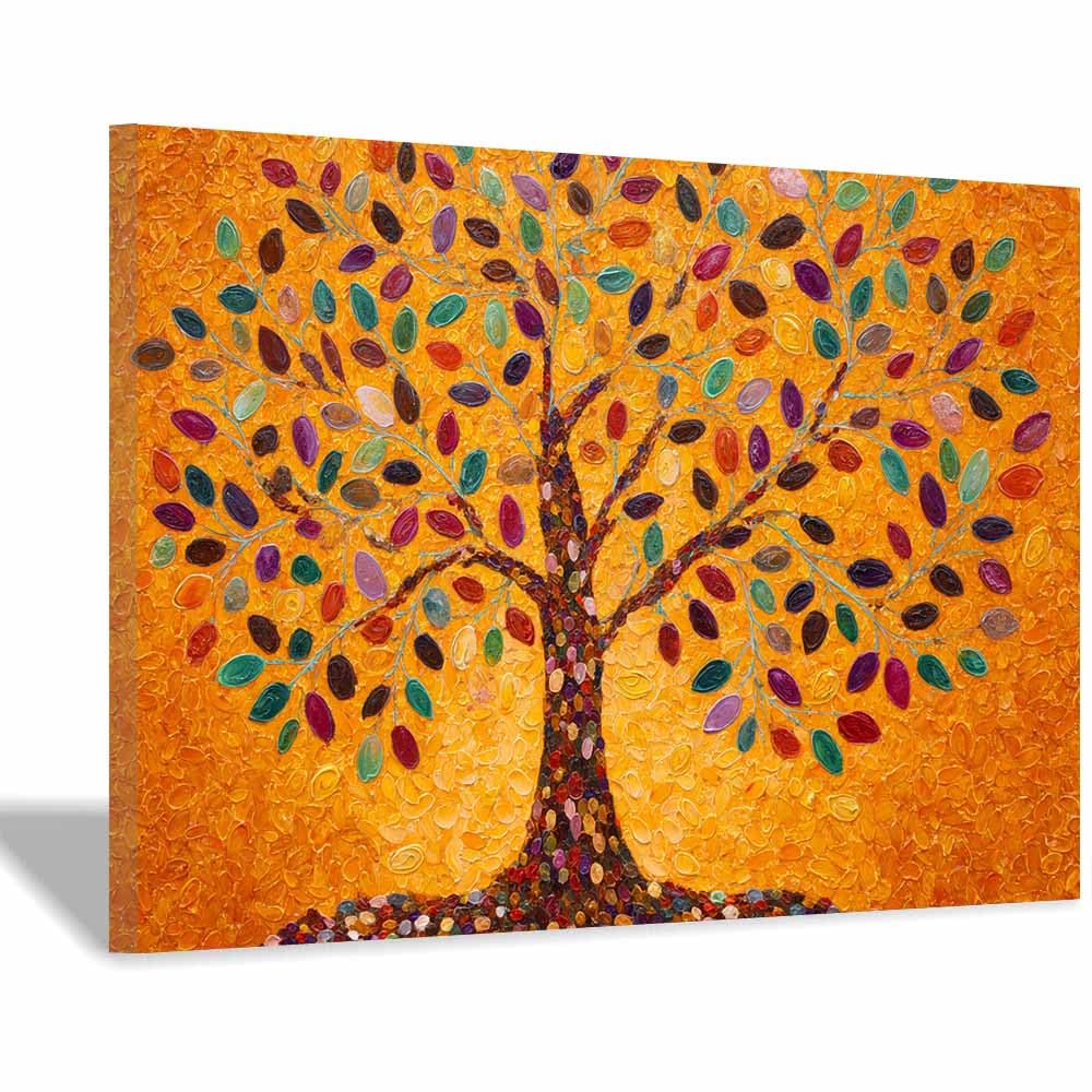 ZAMAEIU The tree of life Leaf-Studded Tree Canvas Paintings Abstract Tree,Wall Art Poster Modern Room Bedroom Home Decor Geometric Print Patterns(orange)-30x50cm Framed