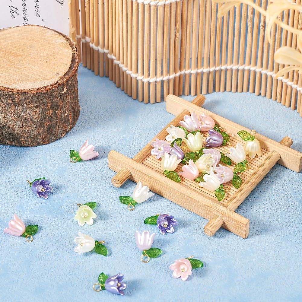 KISSITTY Lily Flower Charms for Jewelry Making Floral Dangle Pendants with Imitation Pearl Beads for DIY Earrings Necklaces Bracelets Crafts Wedding Ornaments Decor 25pcs - Image 4