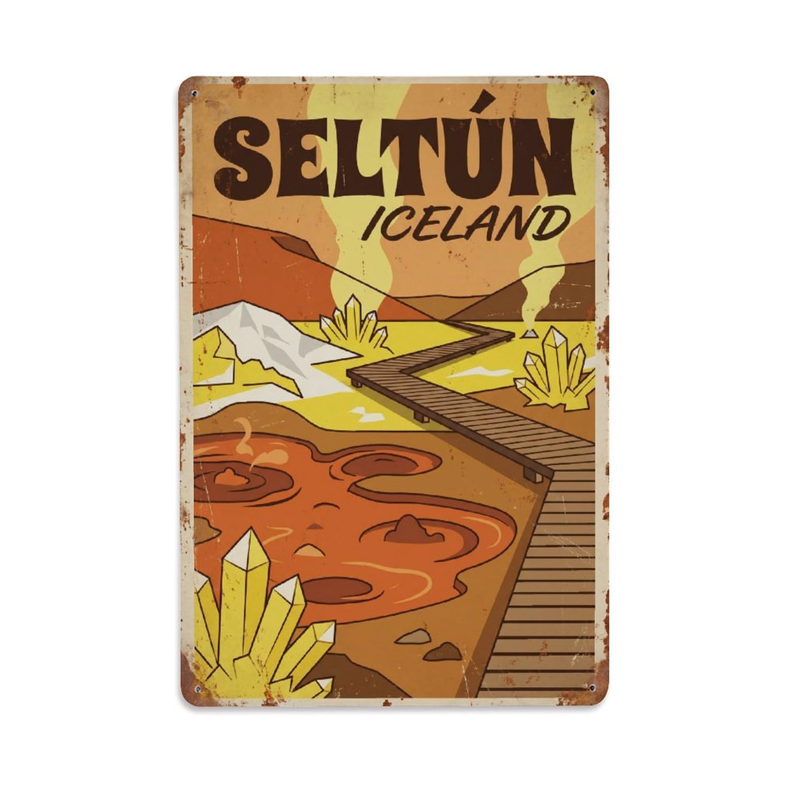 Gead 8X12inch Style Vintage Travel Seltun Iceland Geothermal Metal Tin Sign