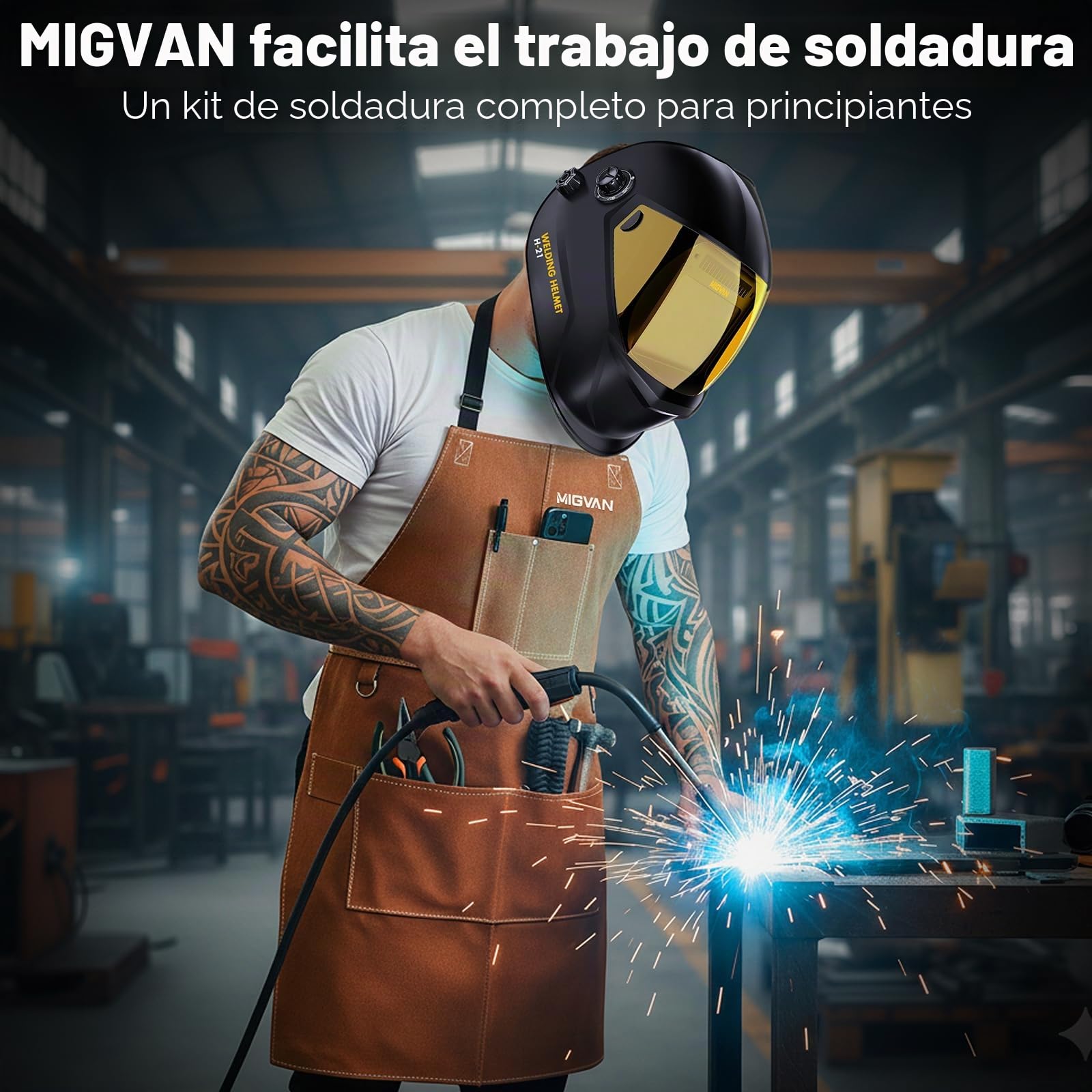 Delantal de soldadura de cuero vacuno – Delantal ignífugo y resistente al calor con 10 bolsillos, ajustable talla M a XXL para taller, soldar, jardín y garaje – 61x91 cm