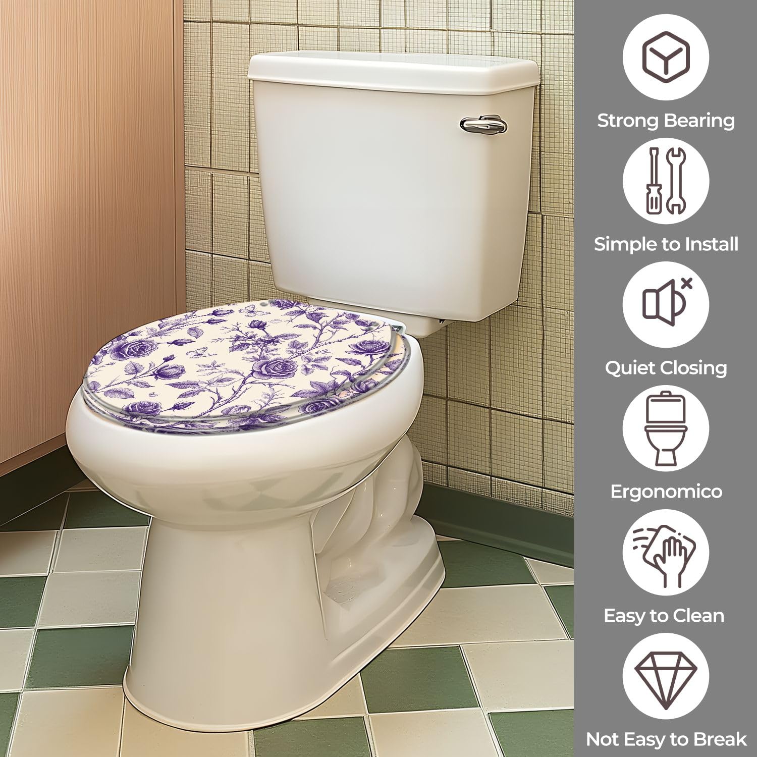 Asiento de inodoro redondo, de cierre suave y liberación rápida, para baño.