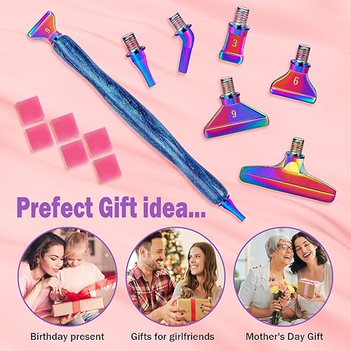 Miniatura 6 de Juego de herramientas de accesorios para bolígrafos de pintura de diamante, 3 bolígrafos de arte de diamante con purpurina y 12 puntas de rosca de