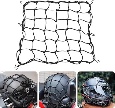 Amiss 15"x15" Elastic Motorcycle Cargo Net, Heavy Duty Bungee Net with 6 Adjustable Plastic Hooks, Luggage Thicken Netting with 2"x2" Small Mesh, Fit for Trailer, SUV, Motorcycle, ATV, Bike - Black