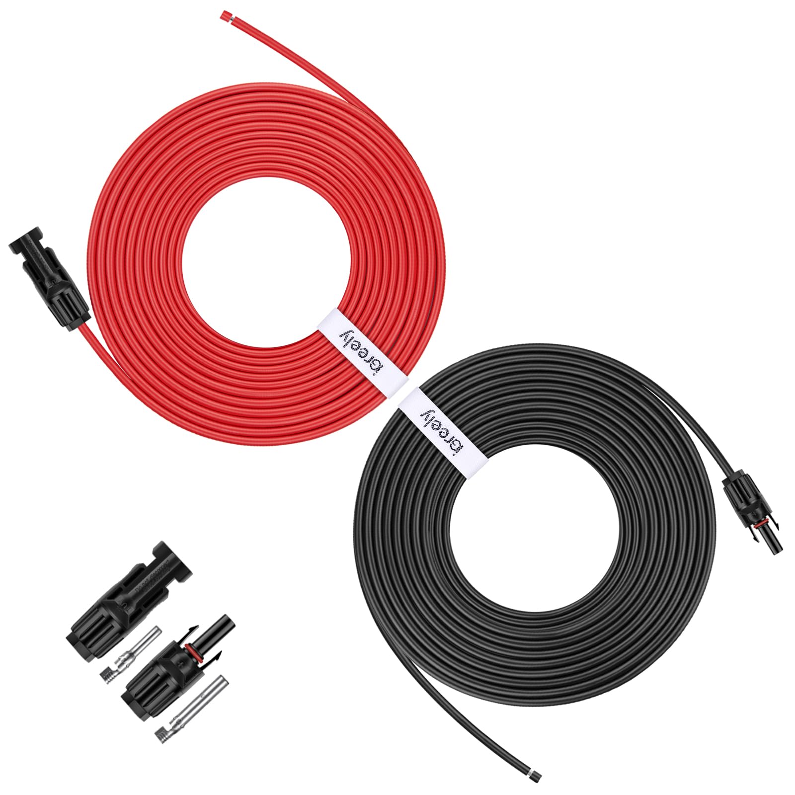 iGreely Cavo di prolunga per pannelli solari, 100 piedi (6 mm²), cavo di prolunga solare con connettore femmina e maschio, adattatore per cablaggio pannello solare (100 m rosso + 100 m nero)