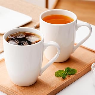 PARACITY 12oz Ceramic Coffee Mugs Set of 2 - Large White Mugs for Latte, Tea, Cappuccino | Heat-Resistant, Microwave Safe