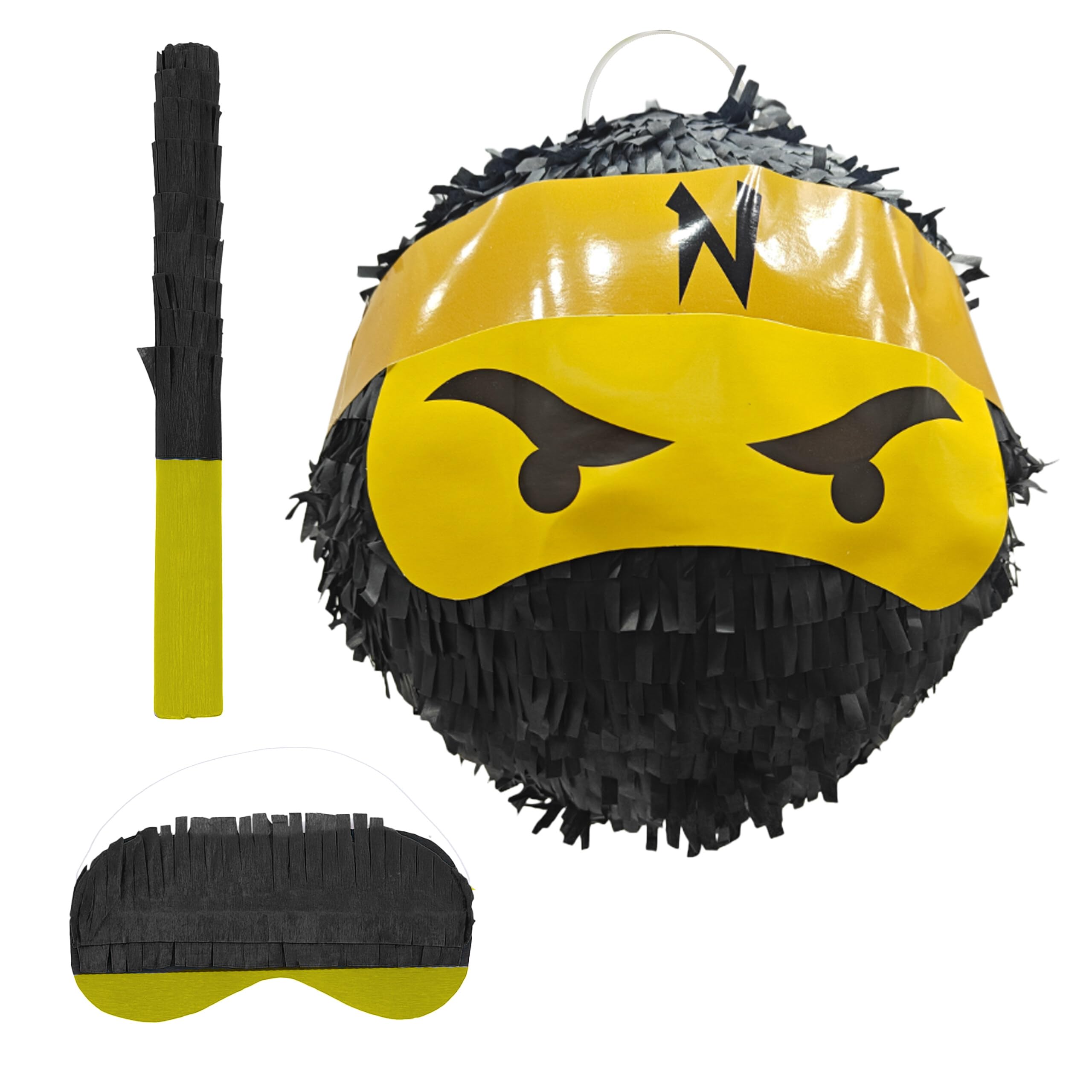Relaxdays Ninja Piñata with Bat & Mask, Fillable Party Toy for Kids, 25 cm, Black
