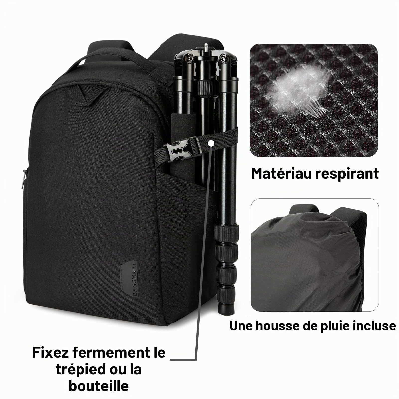 bagsmart Sac pour appareil photo reflex numérique étanche pour appareil photo numérique Gadget Sac à bandoulière pour hommes et femmes, noir