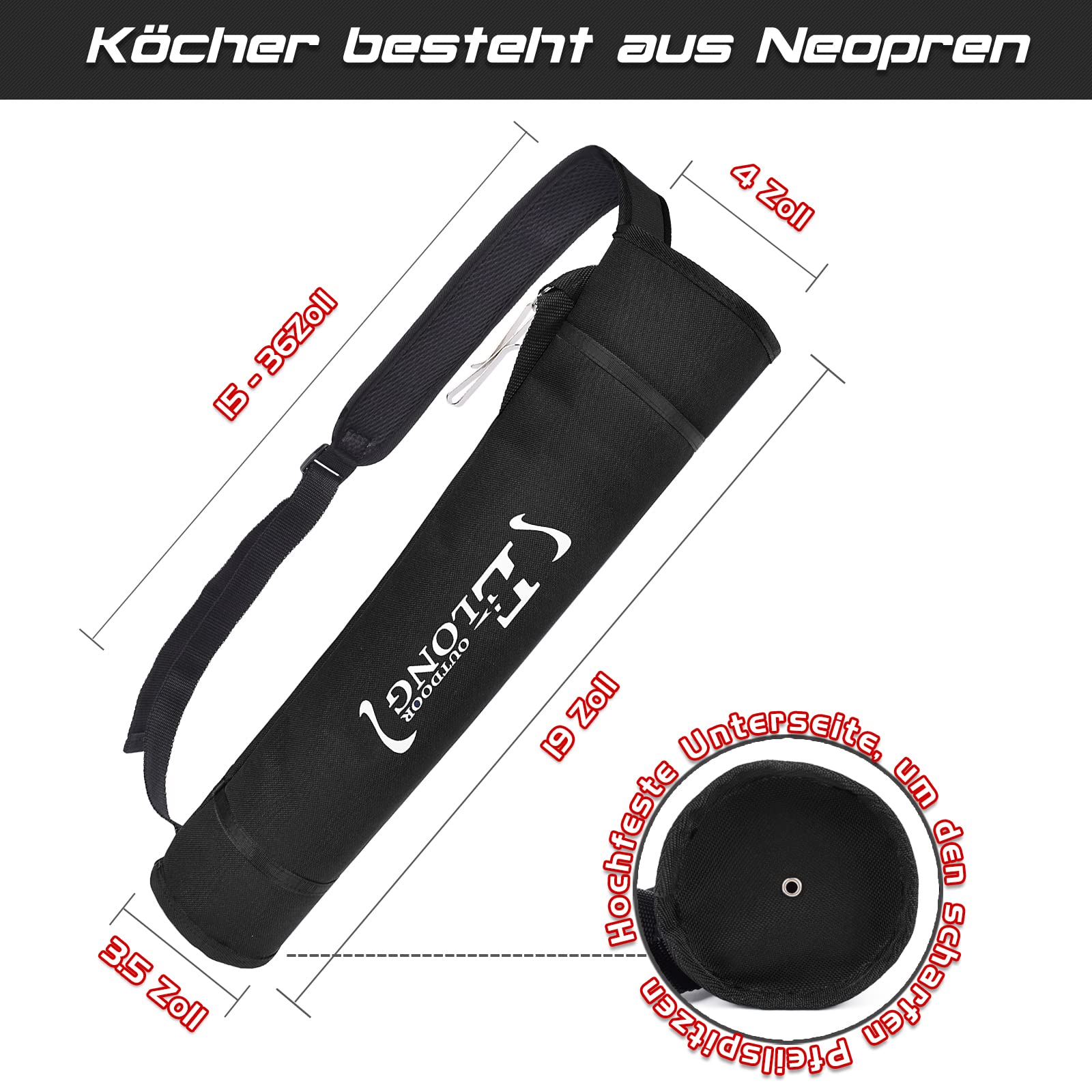 Faretra Per Frecce Elong - Regolabile, Per Arco Ricurvo O Composto, Ideale Per Caccia E Allenamento