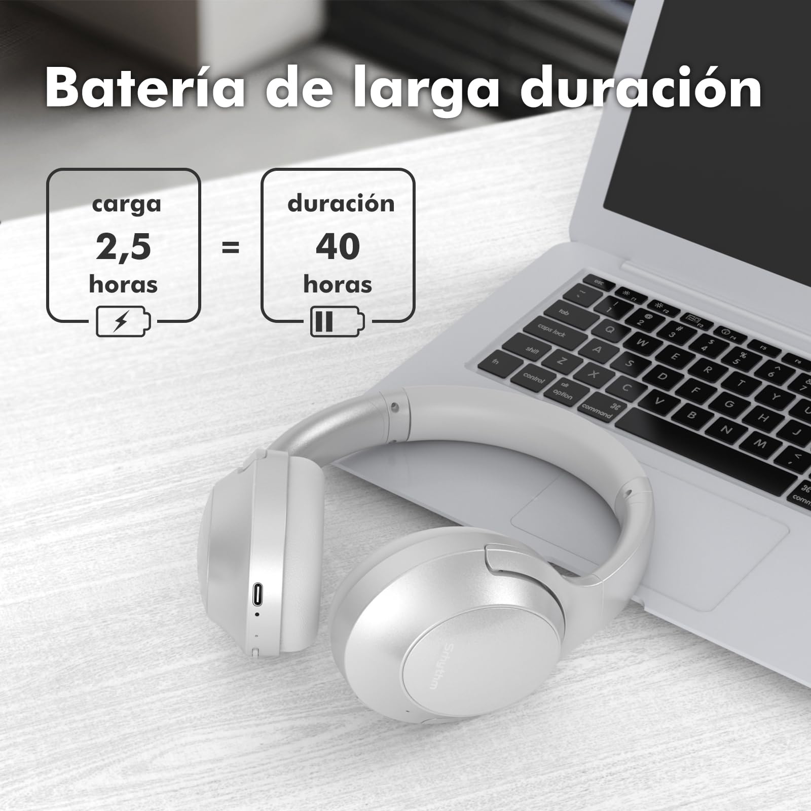 Srhythm NC45 Auriculares con cancelación Activa de Ruido, Auriculares inalámbricos Bluetooth sobre la Oreja con micrófono de Graves Profundos, Plegables y duraderos, Tiempo de reproducción de 40H