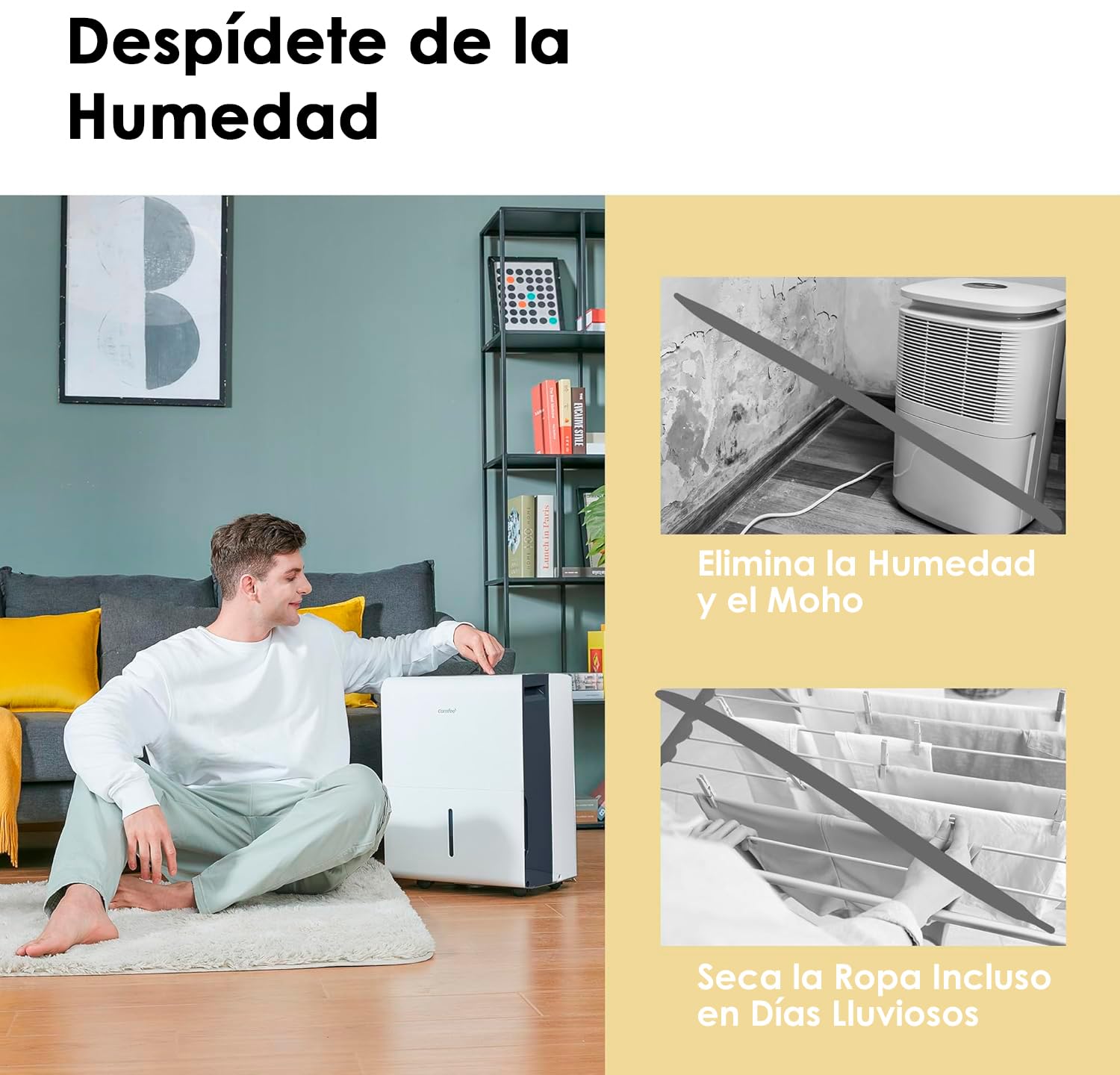 COMFEE’ Deshumidificador de humedad 30L grandes espacios hasta 80 m2 / 200 m3 - Deshumificador Industrial Gran Capacidad - Silencioso Compacto y Bajo Consumo - Deshumificadores de Humedad interior