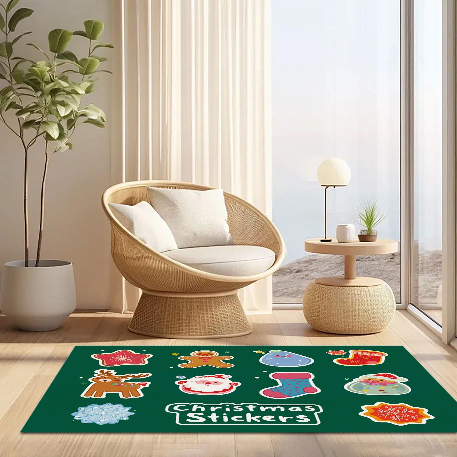 Felpudo Exterior e Interior, 90x150cm Alfombra Entrada Papá Noel Renos Hombre Jengibre Antideslizante Lavable, Alfombrilla Navideños Absorbentes para Puerta de Casa, Pasillo, Cocina, Verde Oscuro