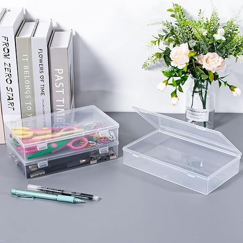 Miniatura 8 de Caja de almacenamiento de plástico, contenedor transparente con tapa, caja de plástico pequeña, 4 paquetes rectangulares con tapa de 8.2 x 4.9 x 1.5