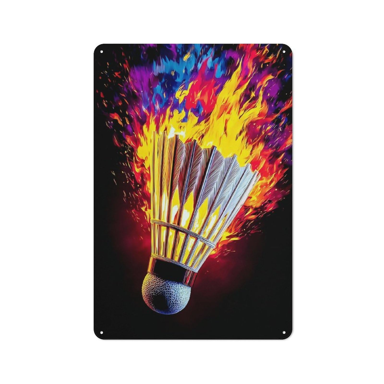 Junmoney Flaming Badminton Shuttlecock Art Simple Retro Metal Wall Plaque 30X20cm, Creative Space Decor For Office, Study, Studio Or Hallway