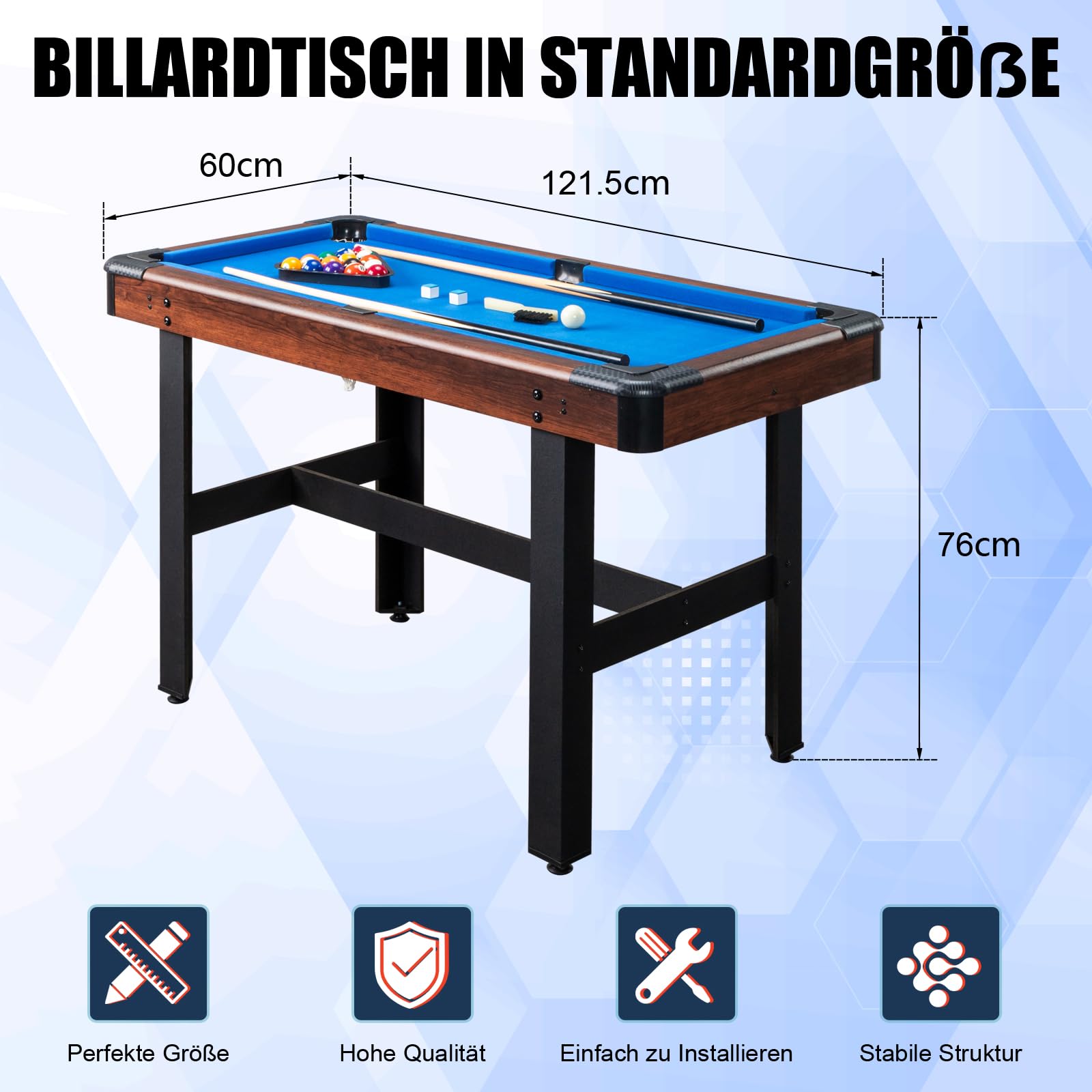 Bonnlo Table de Billard 4 Pieds avec Accessoires pour Enfants et Adultes, Mini Billard, 122x61x76 cm, Bleu