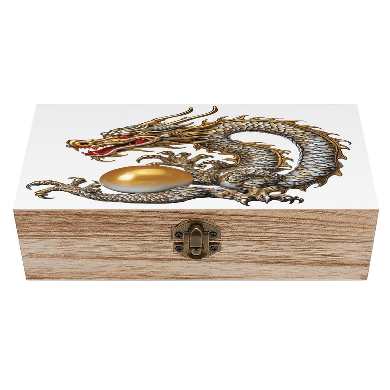 VstaDank Chinese Dragon with Pearl Wooden Storage Box Wooden Keepsake Box with Hinged Lid Exquisite Solid Wood Decorative Jewelry Case Memory Box for Jewelry Photos Letters Crafts Trinkets