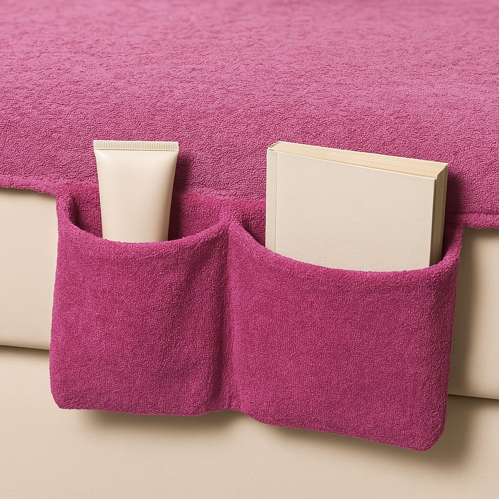Generico Telo Mare con Tasche Laterali - Asciugamano Mare Spugna - Asciugamani Mare/Piscina, Elastici di fissaggio Laterali, 2 Tasche (Fuxia)