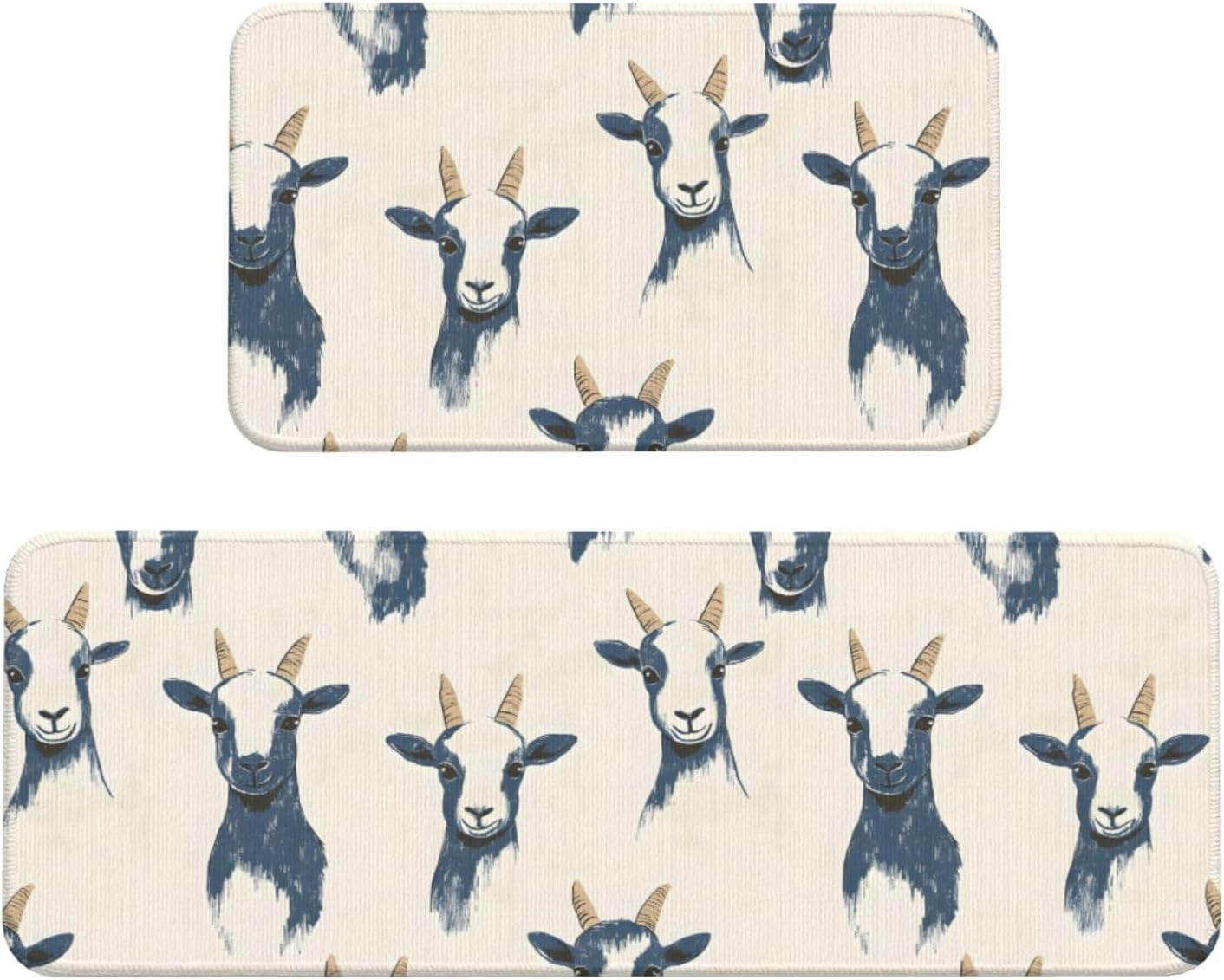 Cute Sketch Goat Print Kitchen Rugs Sets of 2 Non Slip Washable, Anti Fatigue Kitchen Mats for Floor, Home Decor