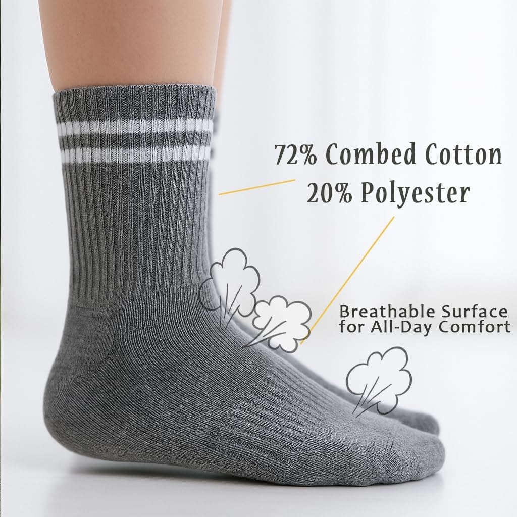 UMELOK Kids Non-Slip Socks Soft Cotton Crew 4 Pack Athletic Socks for Boys 4-12 Years