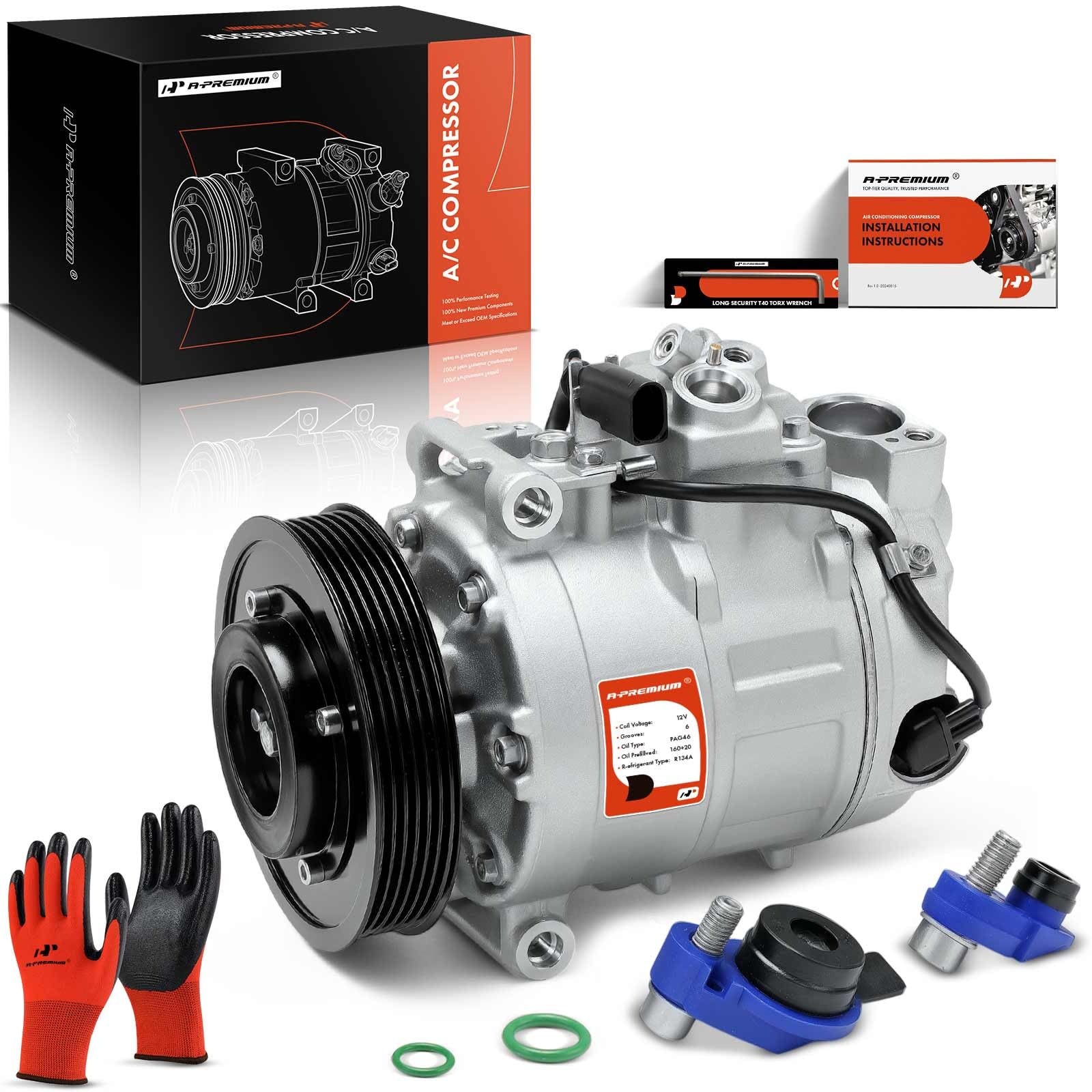 A-Premium A/C Compressor with Clutch Compatible with Audi A4 2006-2008, Q7 2011-2015, A4 Quattro 2005-2009, 3.0L 3.2L