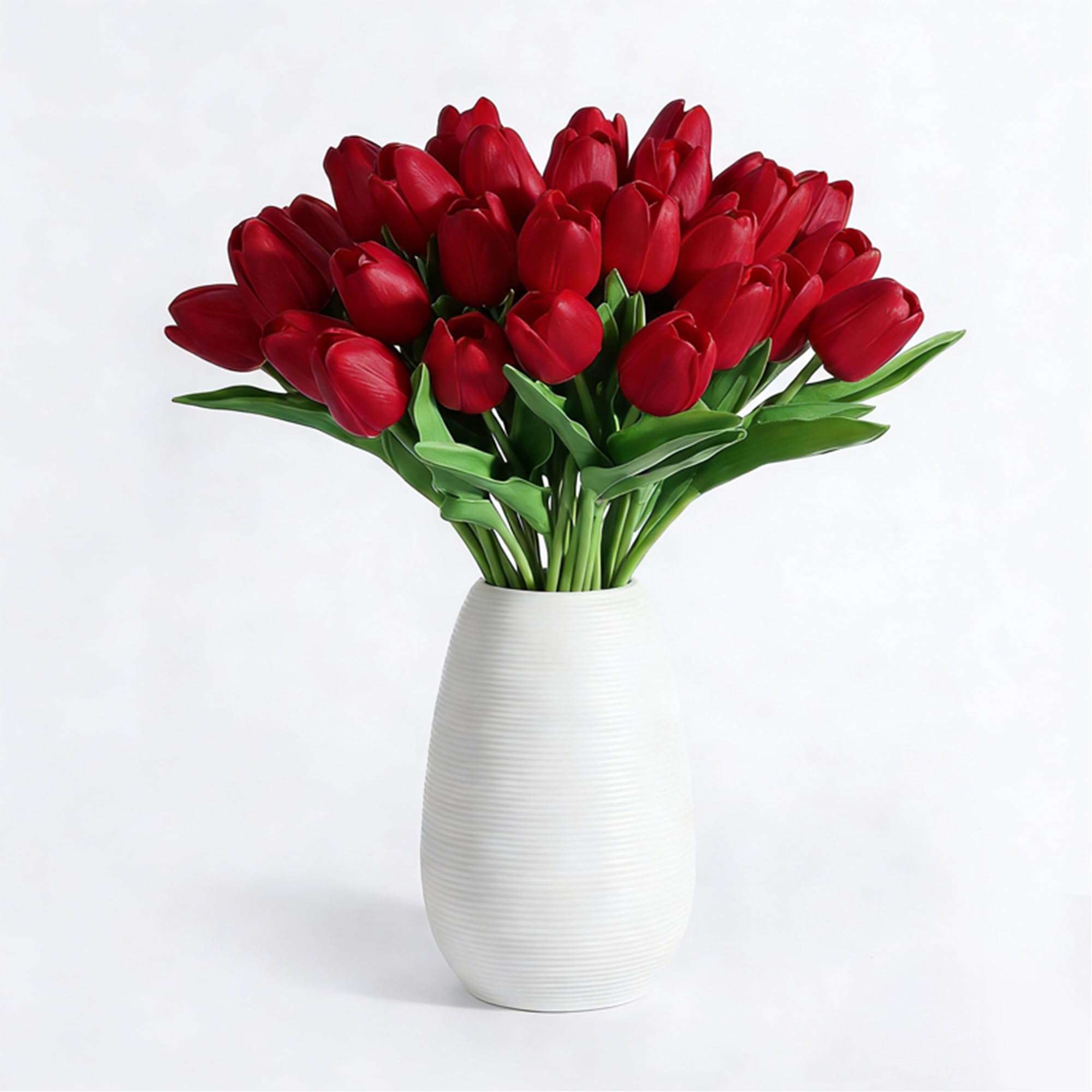 20Pcs Stems 13.5 Inch Bright Red PU Artificial Moisturizing Tulips, Faux Tulips Flowers for Thanksgiving Christmas Decorations Wedding Home Table Vase Floral Arrangements