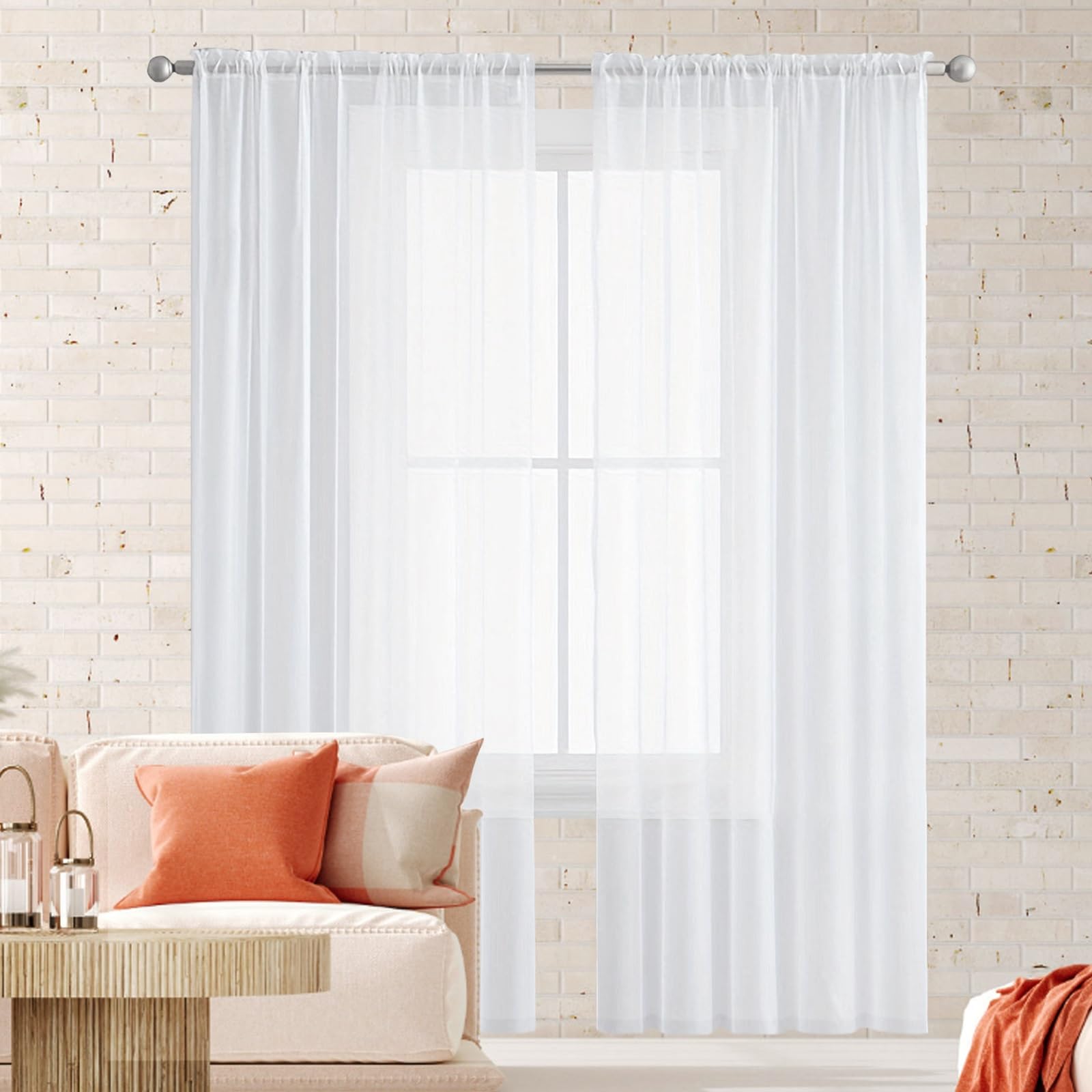 Cortinas Dormitorio Cortina 270 x 140 cm para Ventanas Visillos, Cortina Cocina Modernas Translucidas. Cortinas de Lino Visillos Salón 2 Piezas para Dos Puertas de Balcón, Blanco
