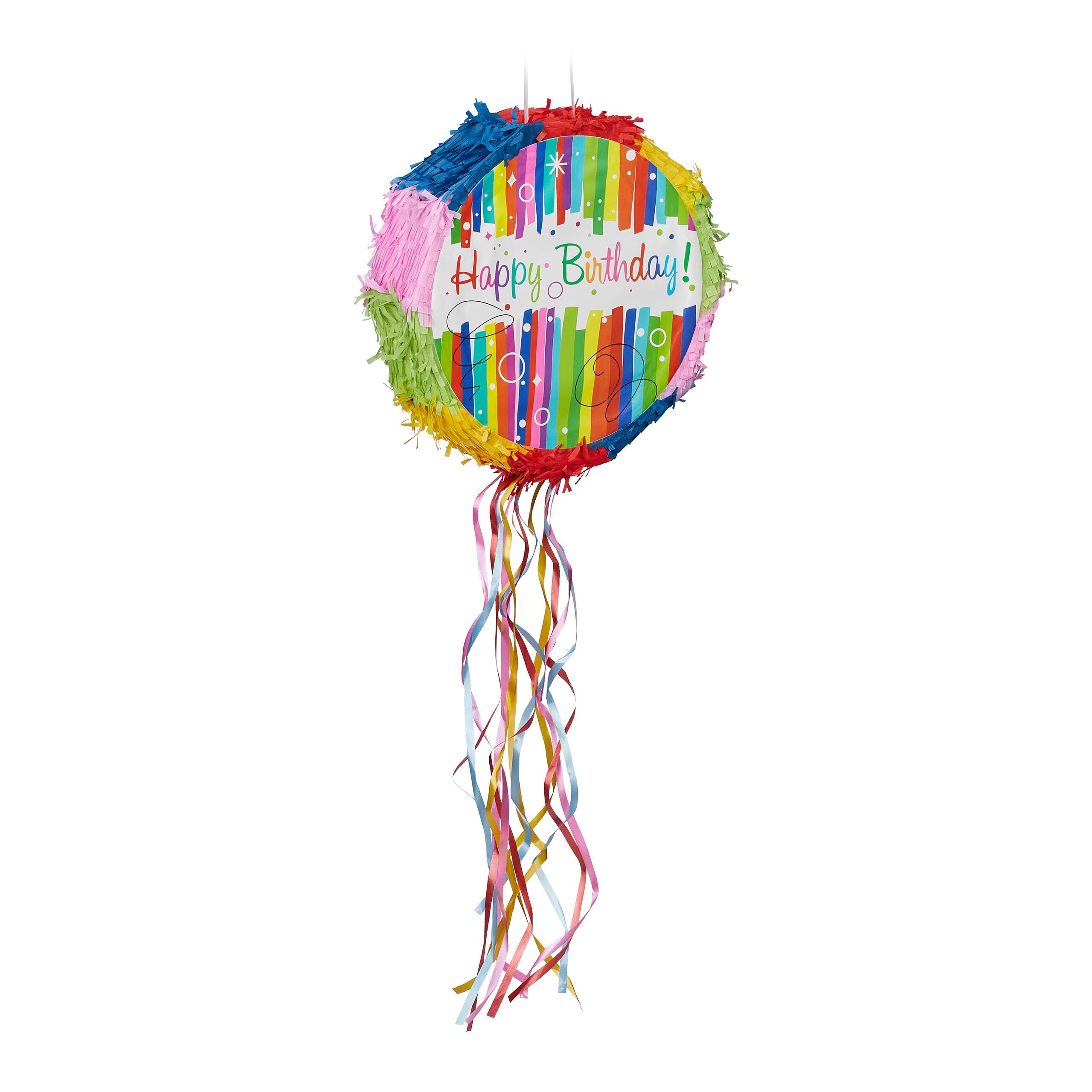 Relaxdays Pignatta con Scritta 'Happy Birthday, Piñata da Appendere, Compleanni, da Riempire, DxP: 32x9 cm, Multicolore