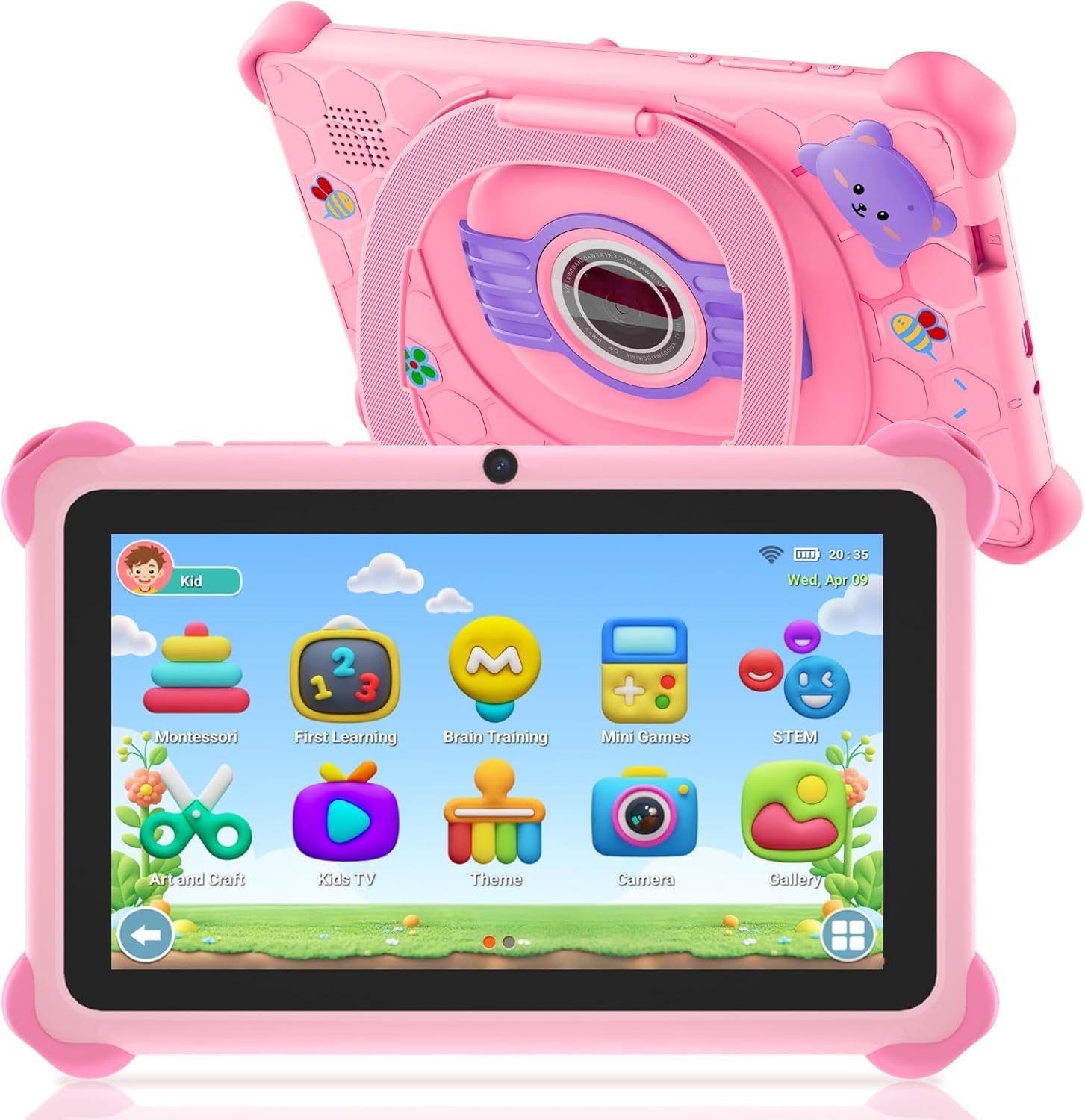 Zcobro Tablet para Niños con Funda, Android 2 GB RAM + 32 GB ROM + 256 GB Ampliable, Wi-Fi, Bluetooth, Type-C, Protección Infantil, Quad Core, Rosa