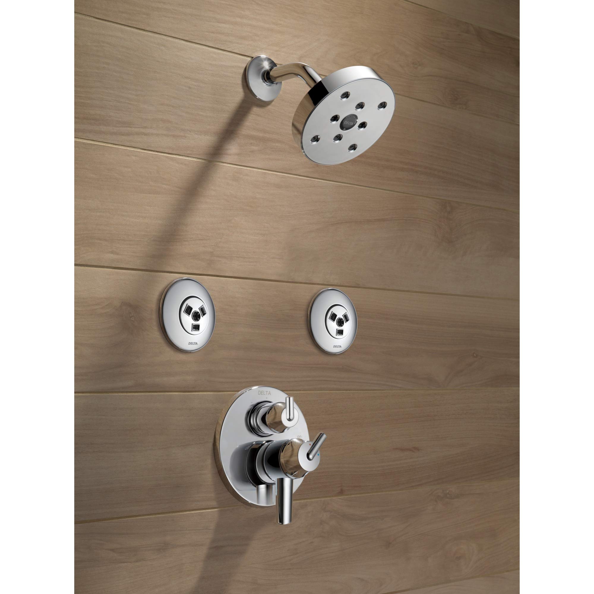 Delta H2Okinetic Duschkopf Raincan – 1-stufig, Edelstahl – Mit Soft Rubber Touch-Clean Düsen & Pausentaste, Wassersparend