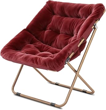 Magshion Folding Saucer Chair for Adults Comfy Lounge Reading Seat Accent Chair Faux Fur Lazy Seating with Thick Padded Metal Frame for Bedroom Living Room Small Space Burgundy