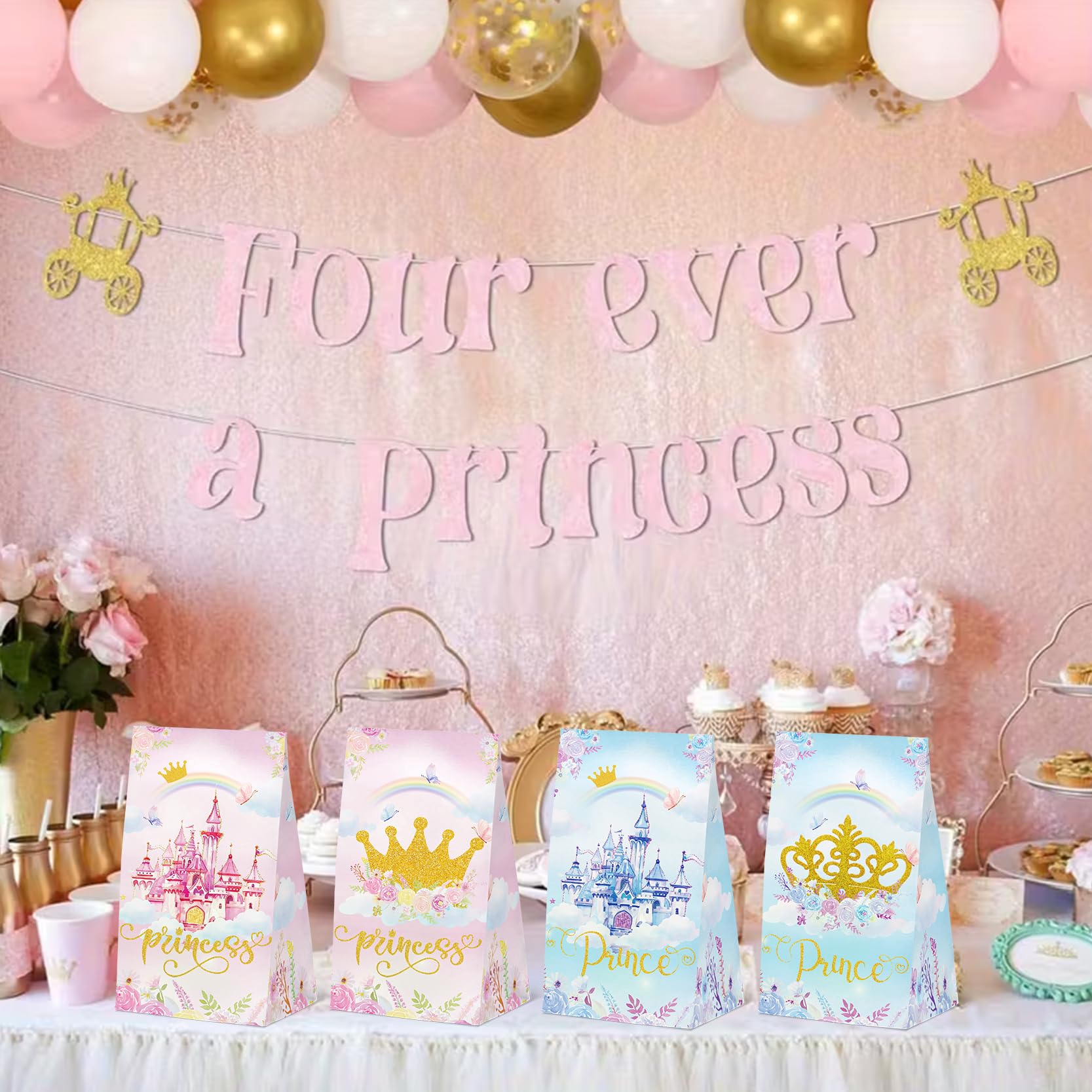 24 Pcs Princess Prince Party Gift Bags with Stickers,Castle Themed Birthday Party Favor Bags for Princess Prince Party,Gender Reveal & Wedding Decorations Supplies