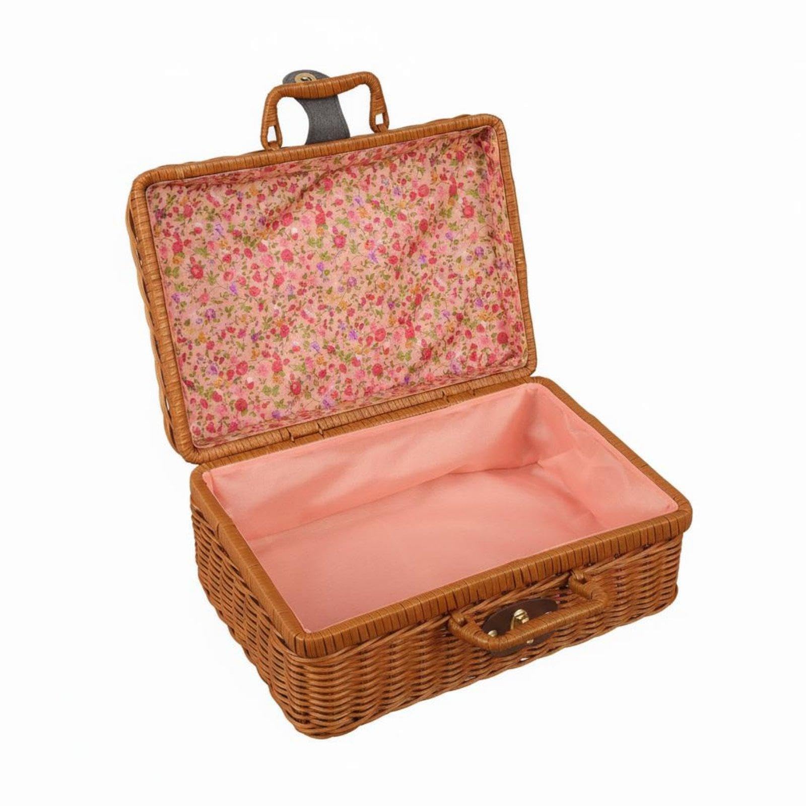 Meadawgs®Vintage Design Suitcase with Handle Woven Suitcase Artisanal Appearance Vintage Design Storage Trunk for Bridesmaids, Women, Wedding, Photoshoot Prop 26-18-11cm Classic Pink Floral|Travel-image-19