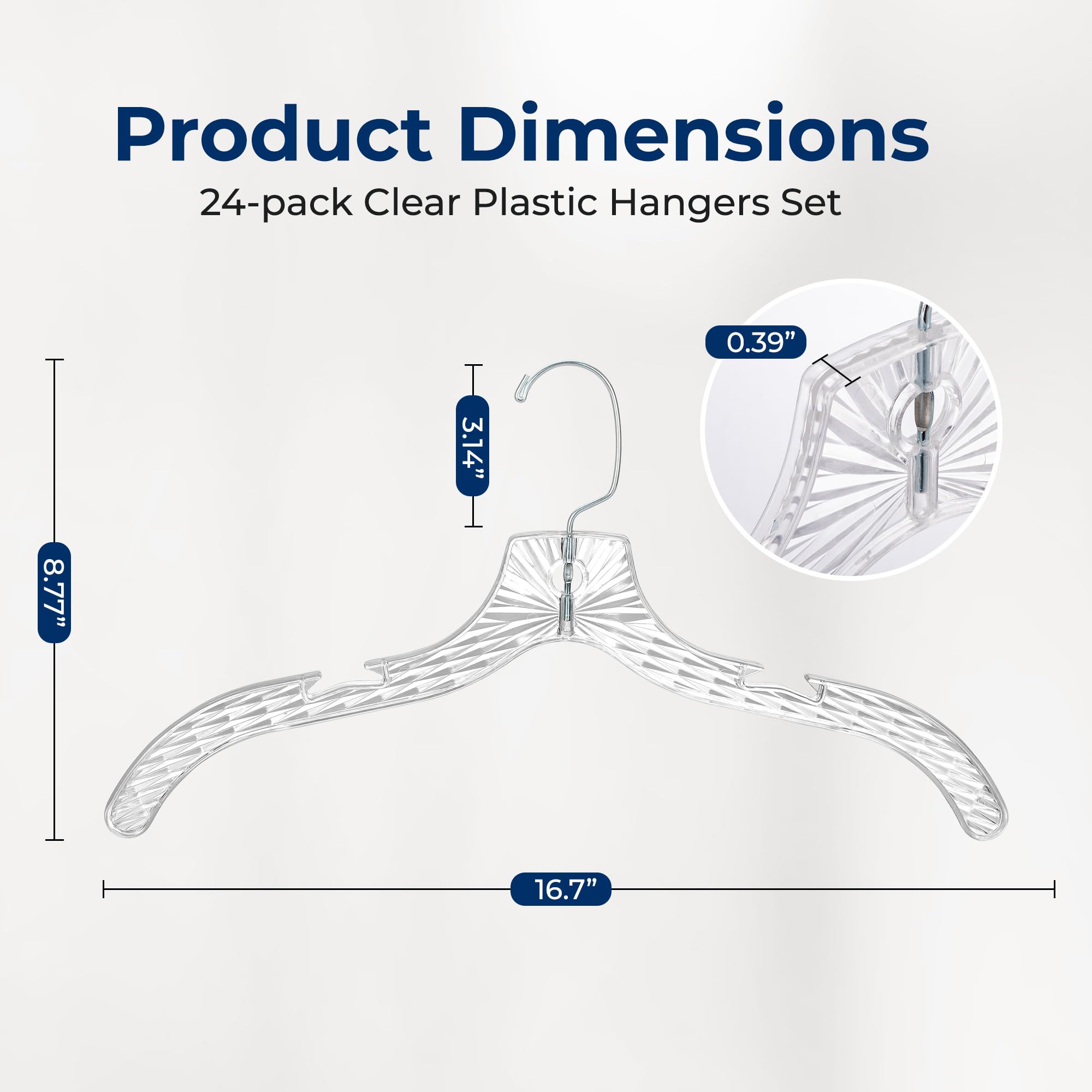 SereneLife Lot de 24 cintres en Plastique Transparent – Cintres légers et antidérapants avec épaules crantées et Crochet pivotant pour vêtements, Chemises, Costumes, Robes, Vestes, Design Ultra Fin