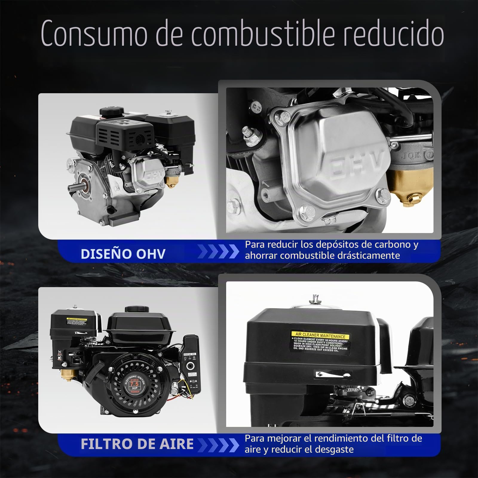Motor de gasolina de 4 tiempos, 7,5 CV, motor de arranque electrónico, motor de accionamiento eléctrico, motor de gas, motor de repuesto para limpiadora de alta presión Go Kart, 3600 RPM