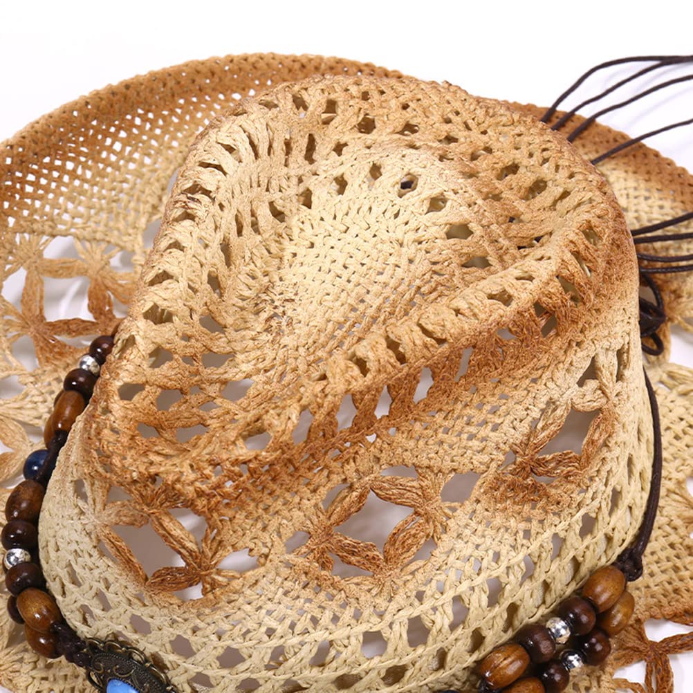 Cappello da Cowgirl da Cowboy in Paglia per Uomo Donna, Cappello da Sole Traspirante a Tesa Larga per Viaggi in Spiaggia All'aperto (Beige)