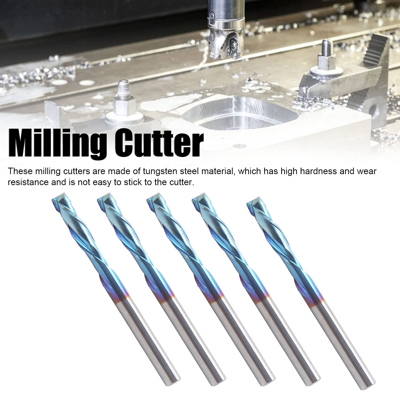 Rivestimento blu in acciaio di tungsteno 2 fresature per flauto per ferro in alluminio intagliato CNC 5pcs