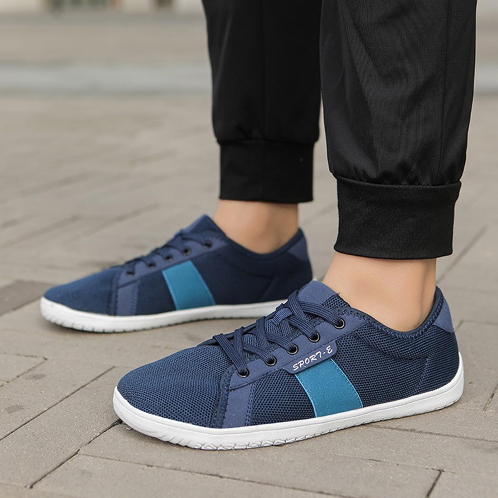 Zapatillas de correr para hombre, ligeras, transpirables, para caminar anchas, para el tiempo libre, de malla, antideslizantes, para pies descalzos, amortiguación, zapatillas de deporte para