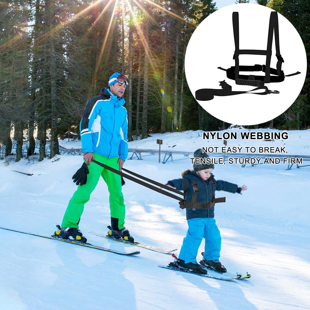 Imbracatura per Bambini da Sci e Snowboard, Imbracatura da Allenamento da Sci Regolabile, con Guinzaglio Rimovibile, per Bambini Ragazzi Ragazze Principianti, Nero