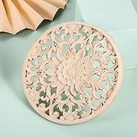 Vista 5 de MUXSAM Apliques redondos tallados en madera, sin pintar, calcomanías centrales de madera tallada transparente para armario, puerta, armario, cajón