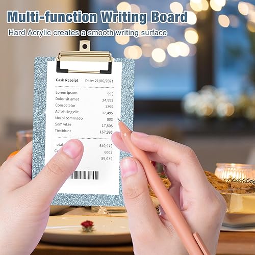 Miniatura 5 de Piasoenc Portapapeles acrílicos, portapapeles con purpurina de moda, tablero de clip tamaño carta Stardard, tamaño 4 x 6 pulgadas, lindo