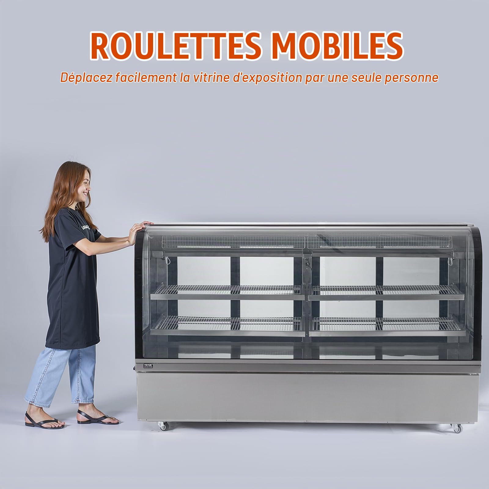 VEVOR Commercial Refrigerated Display Case 901 L, 4 Tier Pastry Showcase, Refrigerator with LED Lighting, Downdraft Cooled, Mobile with Wheels, for Bakery Cake