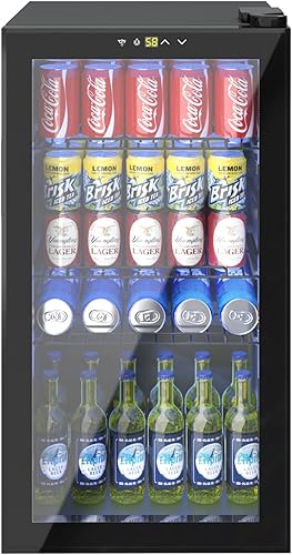 Refrigerador de bebidas, mini refrigerador de 3.2 pies cúbicos con puerta de vidrio, control de temperatura digital ajustable para refrescos,