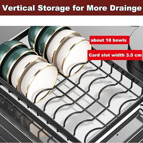 Miniatura 4 de Escurridor de platos, escurridor de platos, escurridor de platos sobre el fregadero, 3 niveles con bandeja de drenaje, estante para palillos,