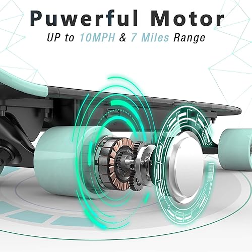 Miniatura 3 de Cool&Fun Monopatín eléctrico con control remoto, velocidad máxima de 10 MPH, rango de 7 millas, ajuste de 3 velocidades, carga máxima de 200 libras,