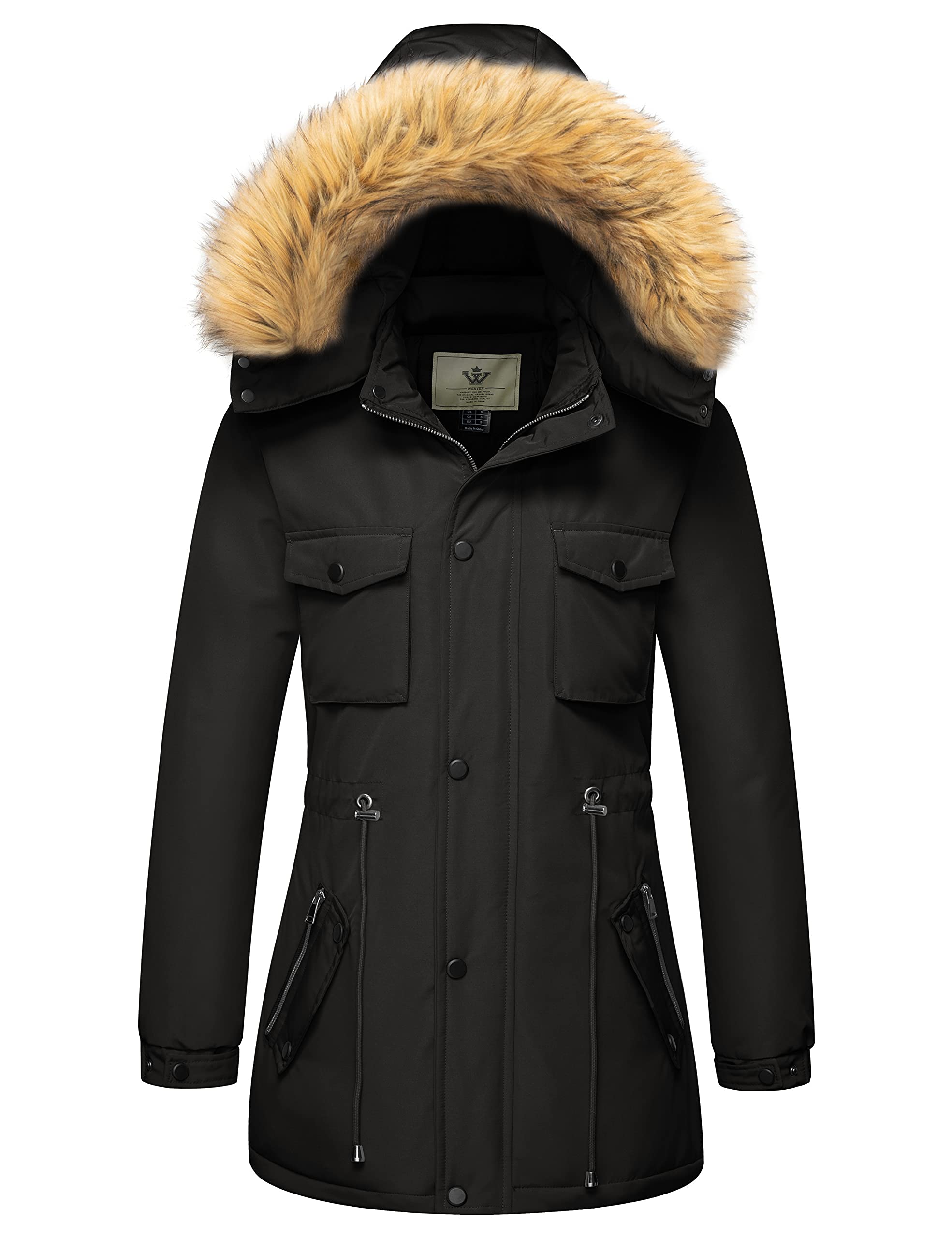 WenVen Women's Winter Hooded Waterproof Parka Jacket Snow Coat(Black, 2XL)