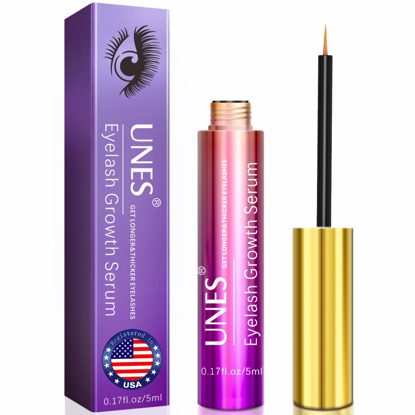 Unes Premium Eyelash Growth Serum, Lash Enhancing Serum with Advanced Formula to Boost Thicker, Fuller and Longer Lashes 0.18 Fl. Oz.